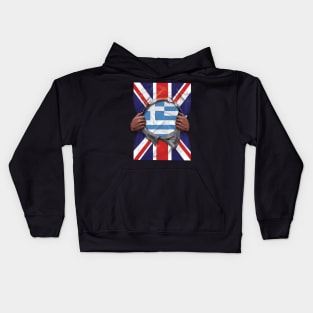 Greece Flag Great Britain Flag Ripped - Gift for Greek From Greece Kids Hoodie